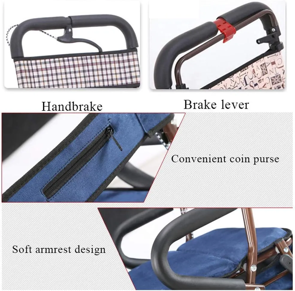 Shopping Trolley Carbon Steel Cart, Premium Folding Shopping Cart with Swivel Wheel and Flannel Bag Utility Old Trolley Four-Wheeled Walker Elderly Stroller