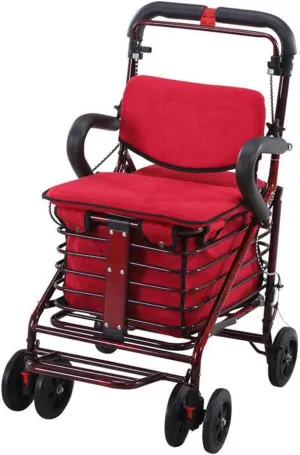 Shopping Trolley Carbon Steel Cart, Premium Folding Shopping Cart with Swivel Wheel and Flannel Bag Utility Old Trolley Four-Wheeled Walker Elderly Stroller