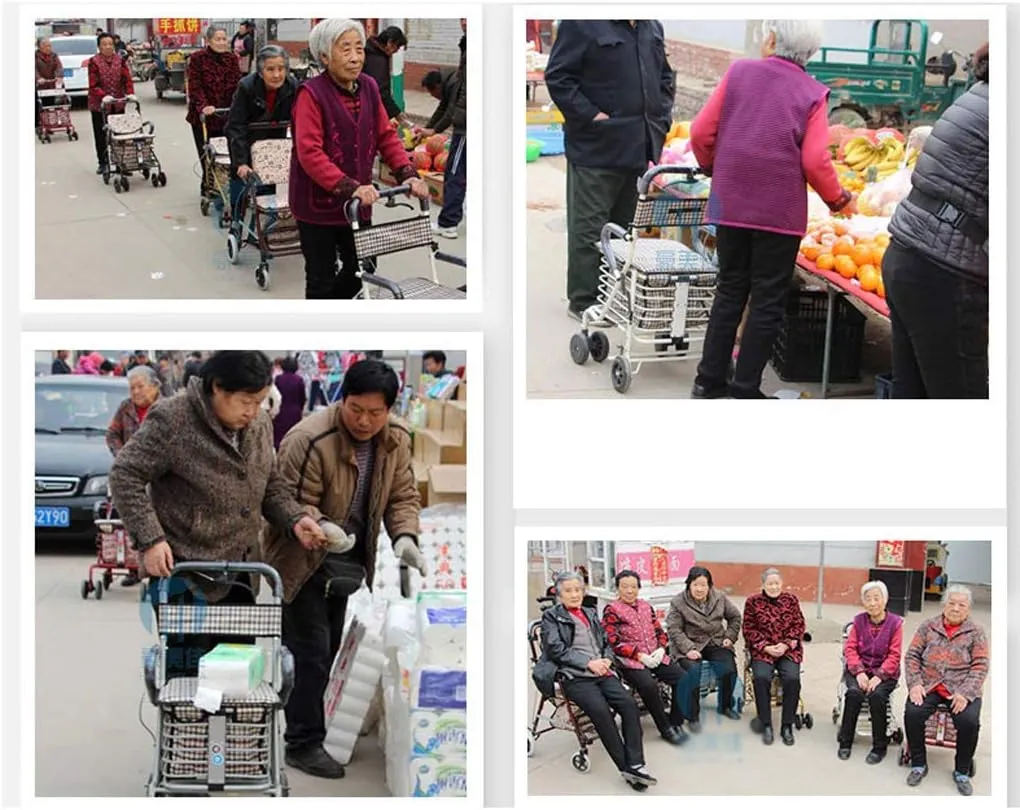 Shopping Trolley Carbon Steel Cart, Premium Folding Shopping Cart with Swivel Wheel and Flannel Bag Utility Old Trolley Four-Wheeled Walker Elderly Stroller
