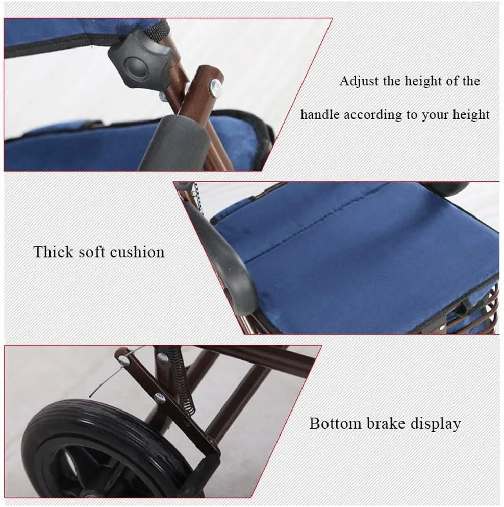 Shopping Trolley Carbon Steel Cart, Premium Folding Shopping Cart with Swivel Wheel and Flannel Bag Utility Old Trolley Four-Wheeled Walker Elderly Stroller