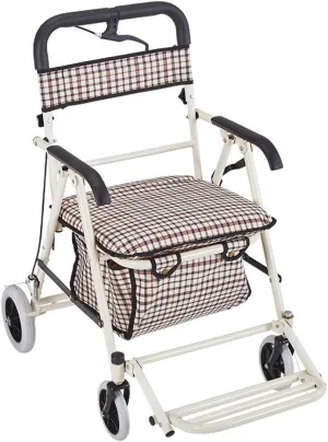 Shopping Trolley Elderly Walker Wheelchair Four-Wheeled Trolley Household Grocery Shopping Cart,with Seat   Pedal, Side Brake