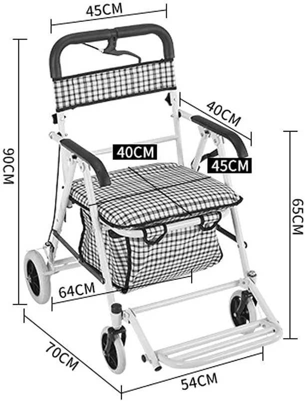 Shopping Trolley Elderly Walker Wheelchair Four-Wheeled Trolley Household Grocery Shopping Cart,with Seat   Pedal, Side Brake