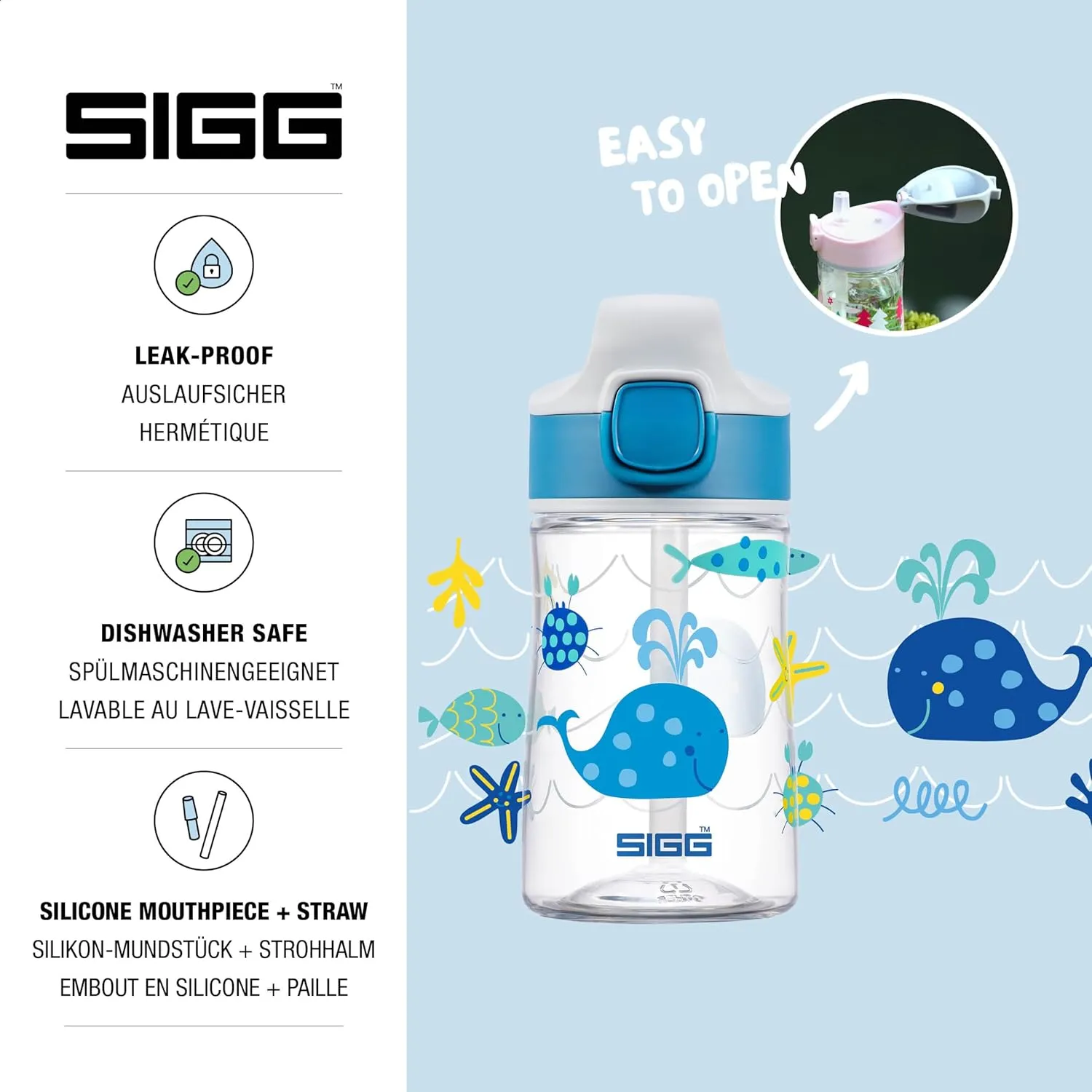 SIGG - Kids Miracle Water Bottle - Furry Friends - Lightweight Tritan with Leak-Proof Lid - One Hand Children's Drink Bottle - 12 Oz