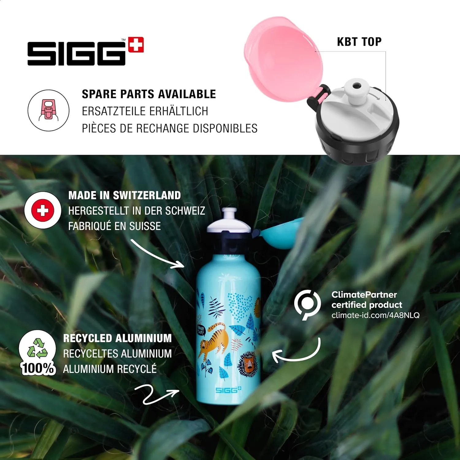 Sigg - Kids Water Bottle - KBT - Made in Switzerland - Neutral Taste - Leakproof - Lightweight - School, Sports - 14 Oz