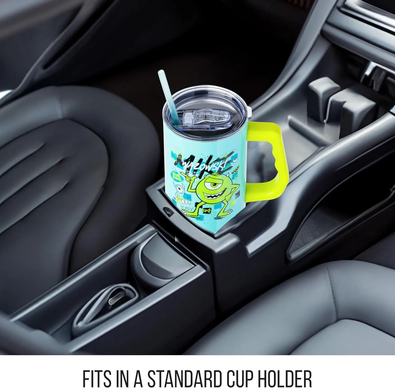 Silver Buffalo Disney Pixar Monsters Inc Featuring Mike Wazowski Scary Stainless Steel Tumbler with Handle and Straw, Fits in Standard Cup Holder, 40 Ounces