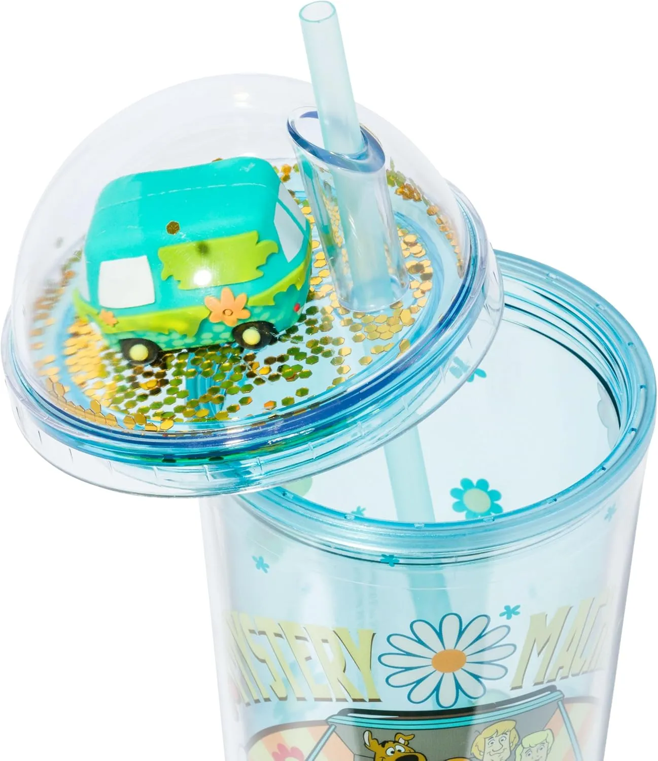 Silver Buffalo Scooby Doo Mystery Machine Featuring Shaggy, Velma, Daphne, and Fred Dome Glitter Top Travel Tumbler, 24 Ounces