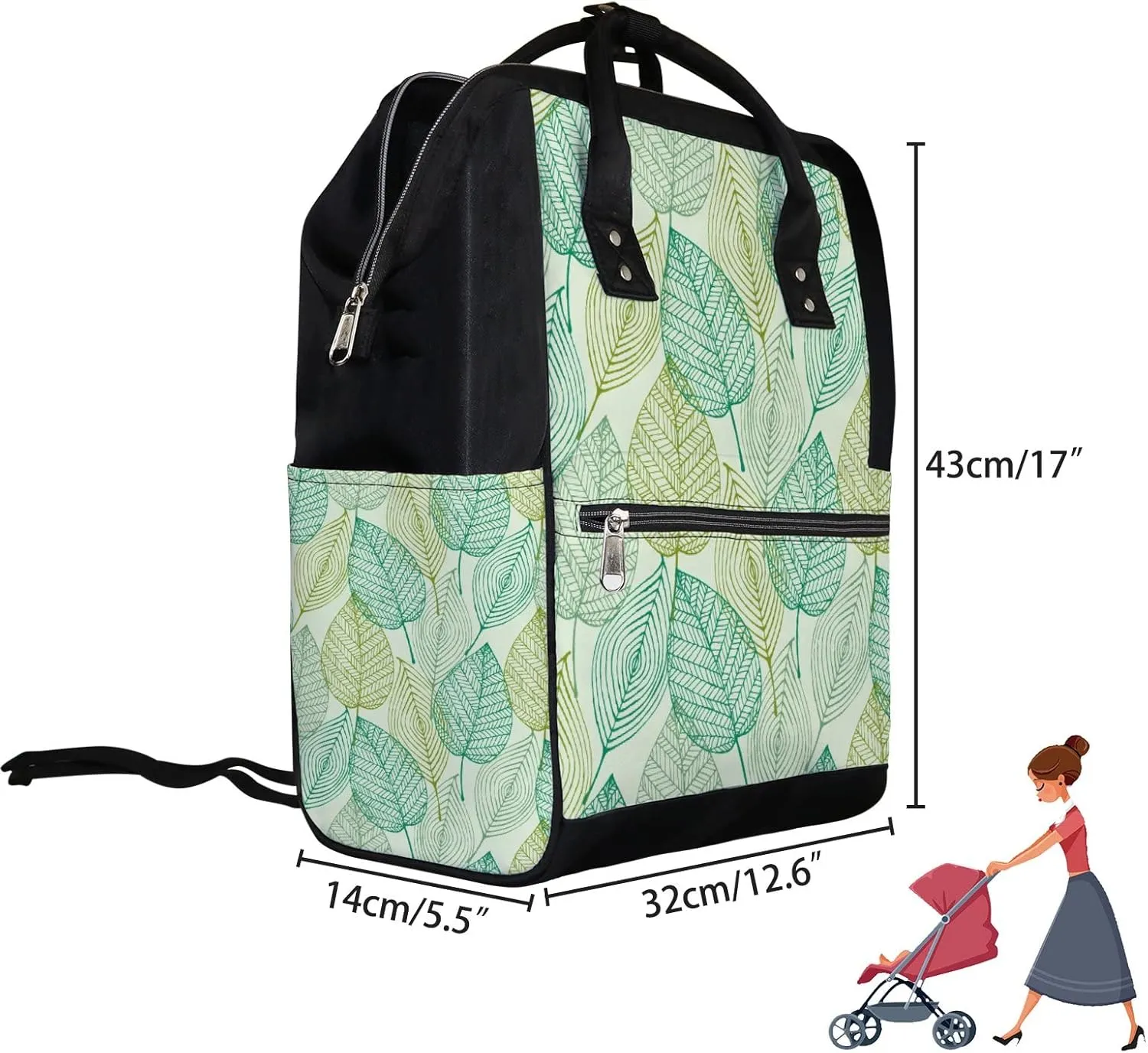 Simple Lines Of Leaves Diaper Bag Backpack Waterproof Backpack Baby Nappy Changing Bag for Travel Large Capacity Durable and Stylish for Woman