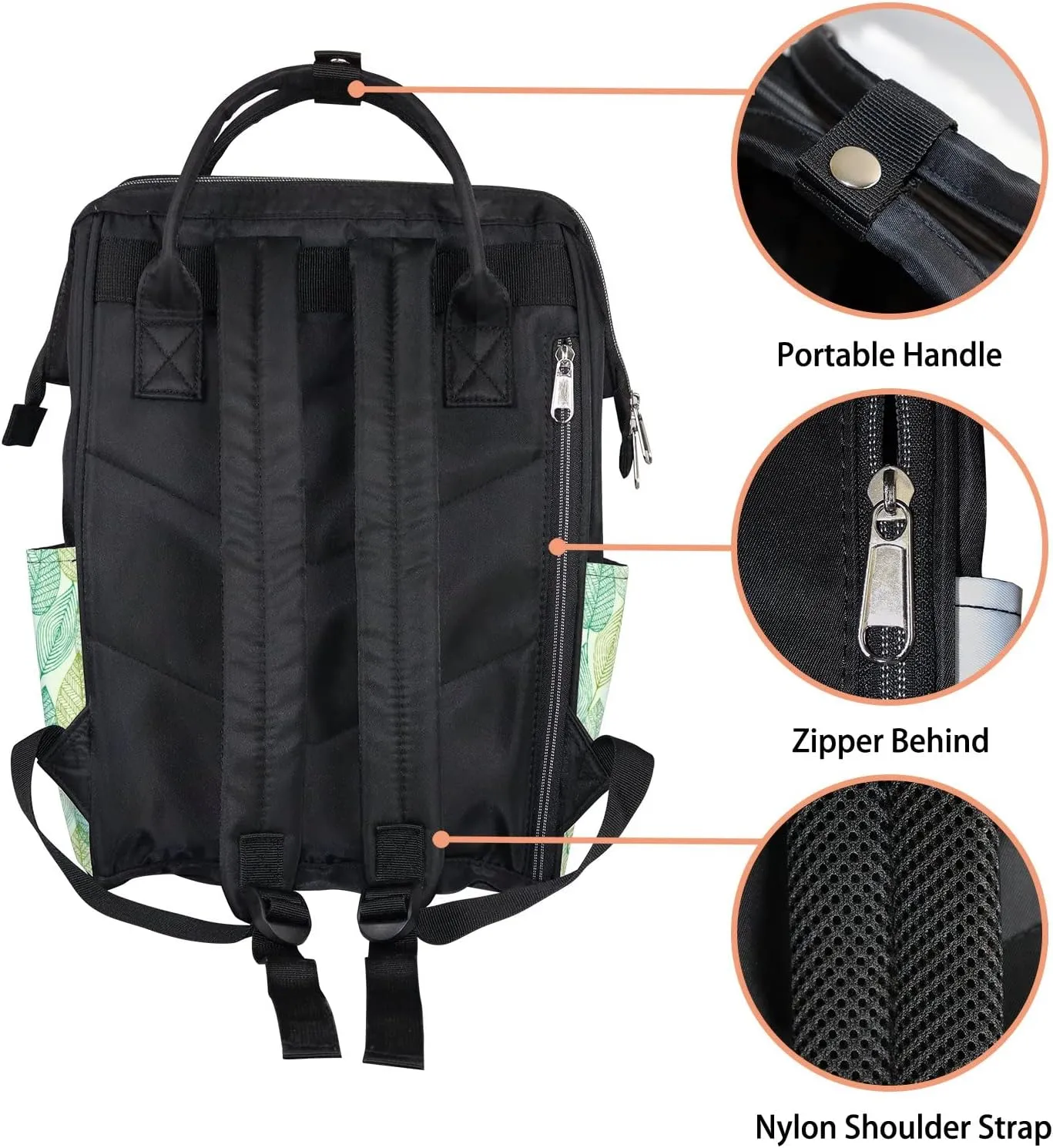 Simple Lines Of Leaves Diaper Bag Backpack Waterproof Backpack Baby Nappy Changing Bag for Travel Large Capacity Durable and Stylish for Woman
