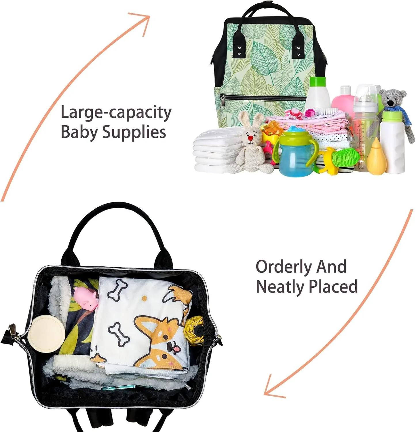 Simple Lines Of Leaves Diaper Bag Backpack Waterproof Backpack Baby Nappy Changing Bag for Travel Large Capacity Durable and Stylish for Woman