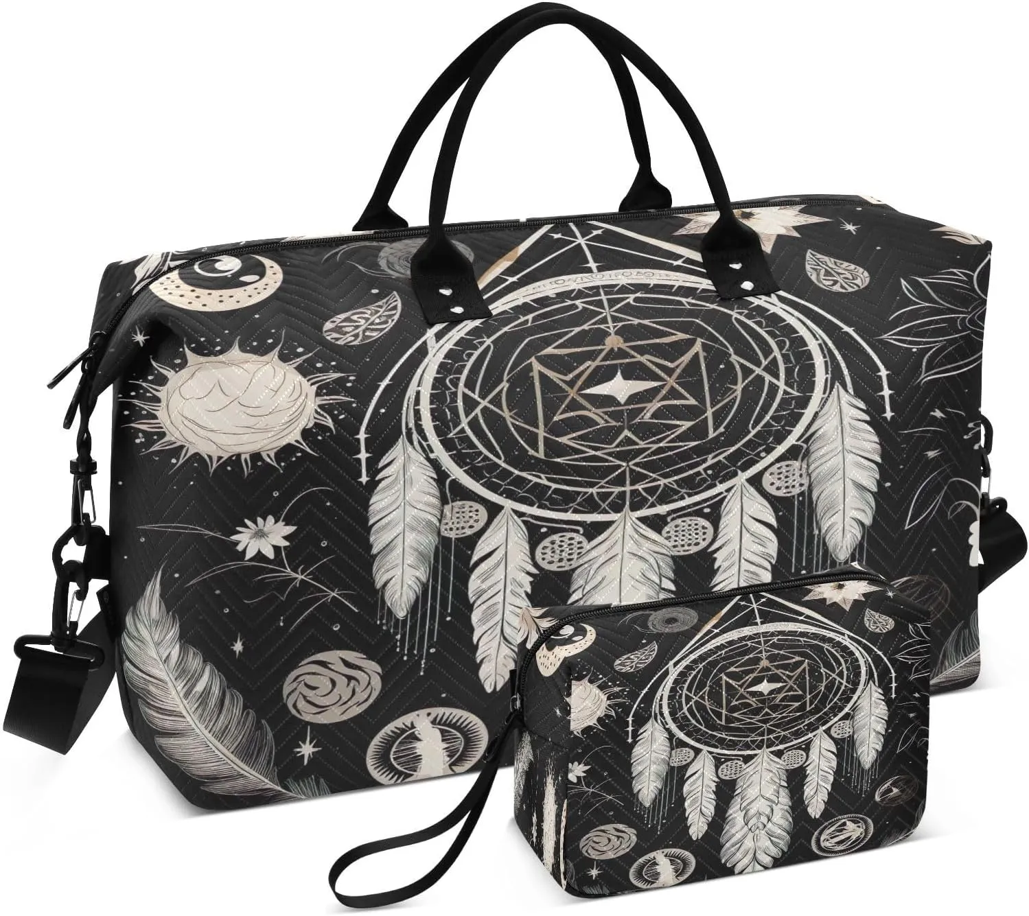 Sinestour Flower Dream Catcher Travel Duffel Bag for Men Women with Makeup Bag Weekend Overnight Carry On Bags for Travel Gym Hospital