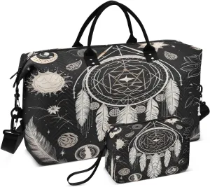 Sinestour Flower Dream Catcher Travel Duffel Bag for Men Women with Makeup Bag Weekend Overnight Carry On Bags for Travel Gym Hospital