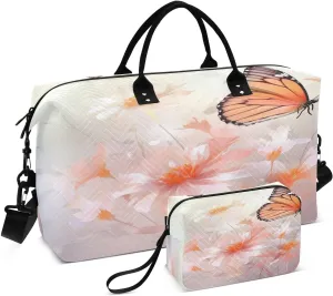 Sinestour Pink Spring Flower Travel Duffel Bag for Men Women with Makeup Bag Weekend Overnight Carry On Bags for Traveling Workout Gym