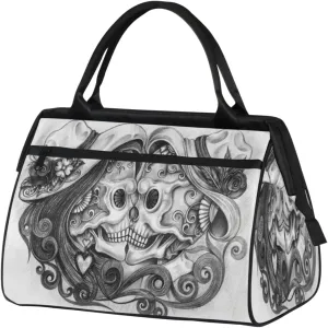 Skeleton Male Female Kiss Travel Duffel Bag Sports Travel Duffel Bag Waterproof Durable Large Gym Tote Bag Weekender Overnight Bag for Women Travel Gym Yoga