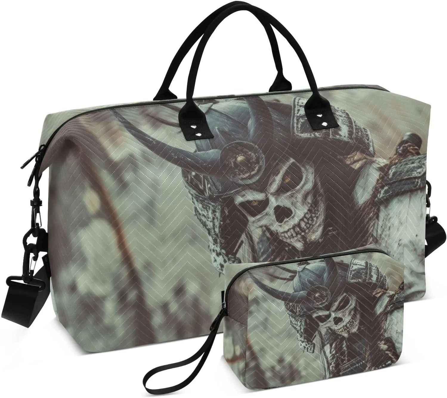 Skeleton Samurai Warrior Travel Duffel Bag Gym Bag Sports Tote Bag with Multiple Interior Pockets Shoulder Weekender Bag for Women Men with Toiletry Bag 20.5”x 7.9”x 13.8”