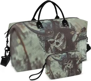 Skeleton Samurai Warrior Travel Duffel Bag Gym Bag Sports Tote Bag with Multiple Interior Pockets Shoulder Weekender Bag for Women Men with Toiletry Bag 20.5”x 7.9”x 13.8”