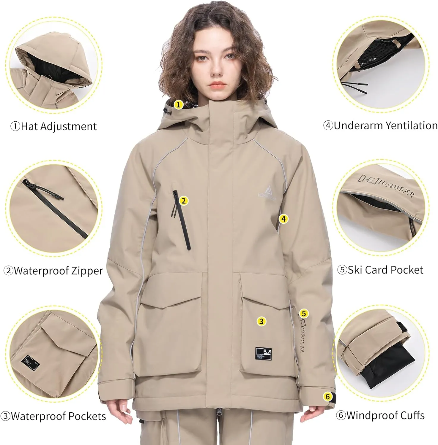 Ski Jacket Snowboard Coat Snow Winter Waterproof Insulated Windproof Baggy Warm Hooded Jacket for Men Women