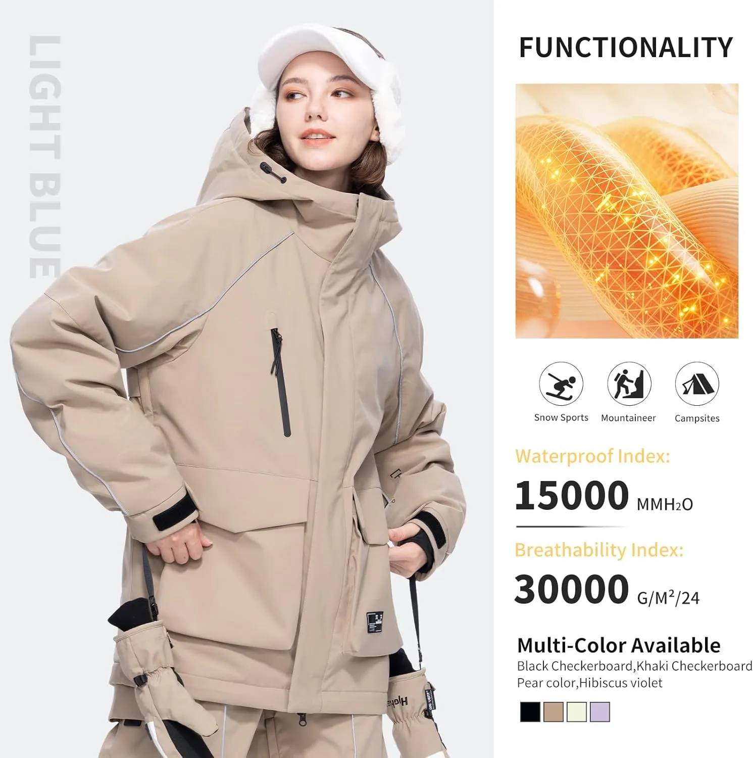 Ski Jacket Snowboard Coat Snow Winter Waterproof Insulated Windproof Baggy Warm Hooded Jacket for Men Women