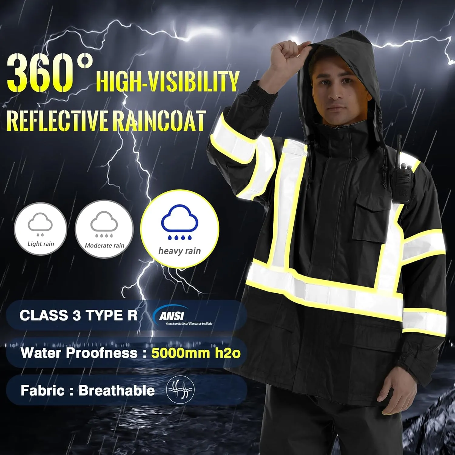 SKSAFETY Safety Softshell Jacket for men, High Visibility Rain coat, Waterproof Hi Vis Rain jacket, ANSI/ISEA Class 3
