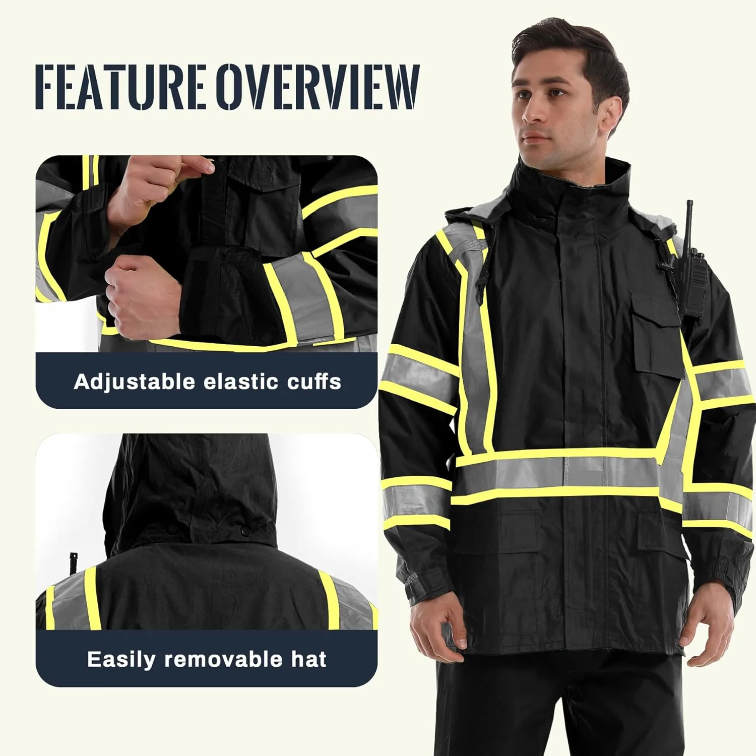 SKSAFETY Safety Softshell Jacket for men, High Visibility Rain coat, Waterproof Hi Vis Rain jacket, ANSI/ISEA Class 3