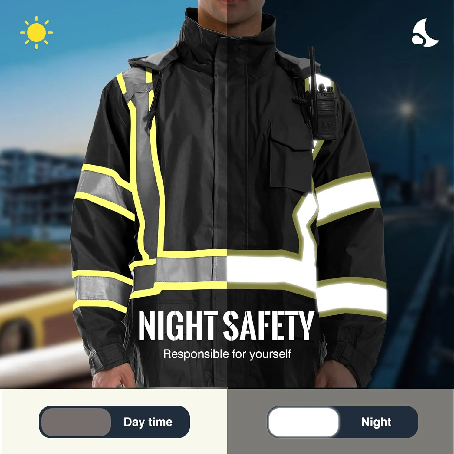 SKSAFETY Safety Softshell Jacket for men, High Visibility Rain coat, Waterproof Hi Vis Rain jacket, ANSI/ISEA Class 3