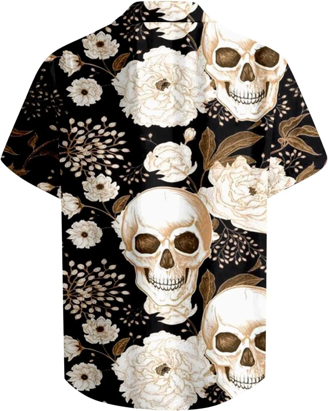 Skull Print Men's Shirts Halloween Retro Dark Style Short Sleeve Shirt Casual Button Down Funny Graphic Tops