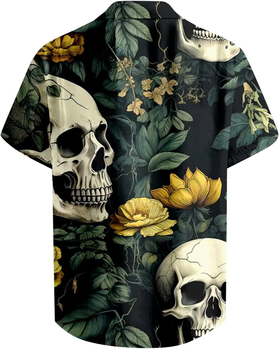 Skull Print Men's Shirts Halloween Retro Dark Style Short Sleeve Shirt Casual Button Down Funny Graphic Tops