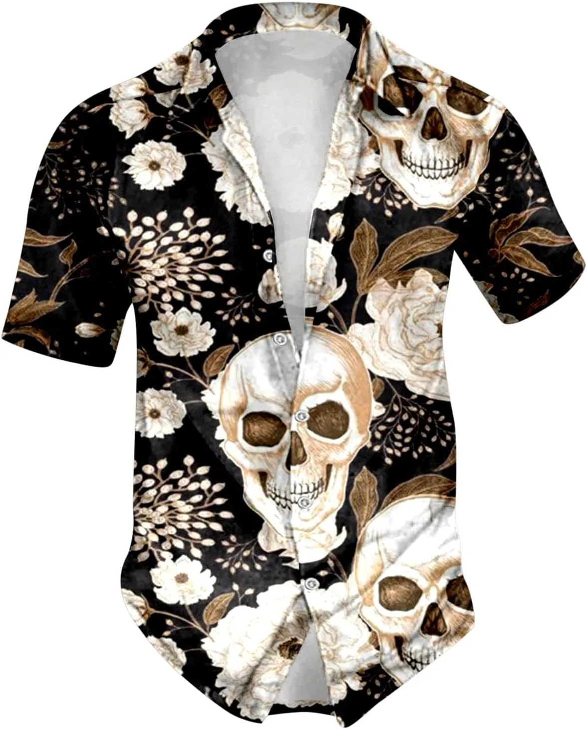 Skull Print Men's Shirts Halloween Retro Dark Style Short Sleeve Shirt Casual Button Down Funny Graphic Tops