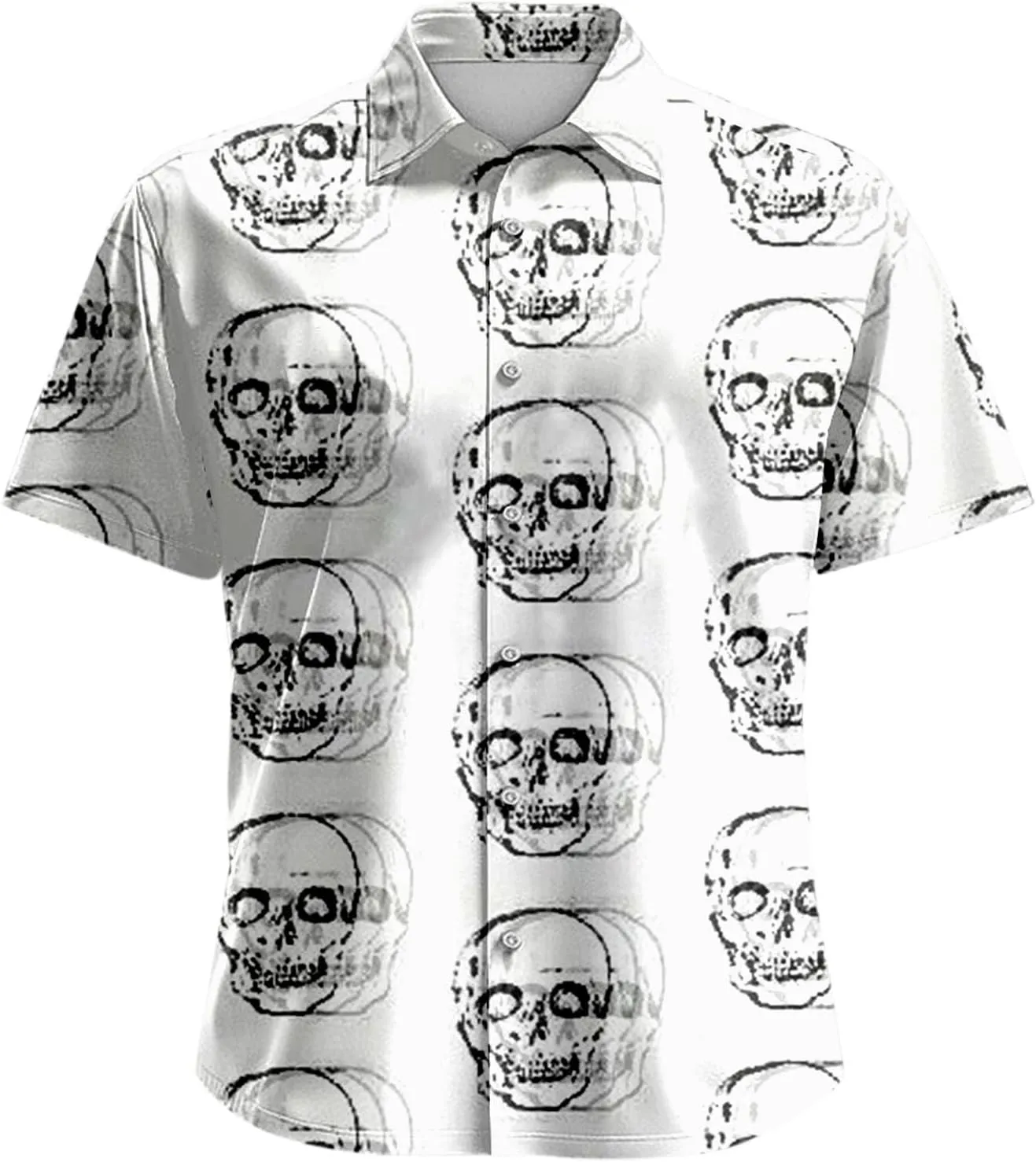 Skull Print Men's Shirts Halloween Retro Dark Style Short Sleeve Shirt Casual Button Down Funny Graphic Tops
