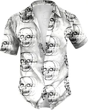 Skull Print Men's Shirts Halloween Retro Dark Style Short Sleeve Shirt Casual Button Down Funny Graphic Tops