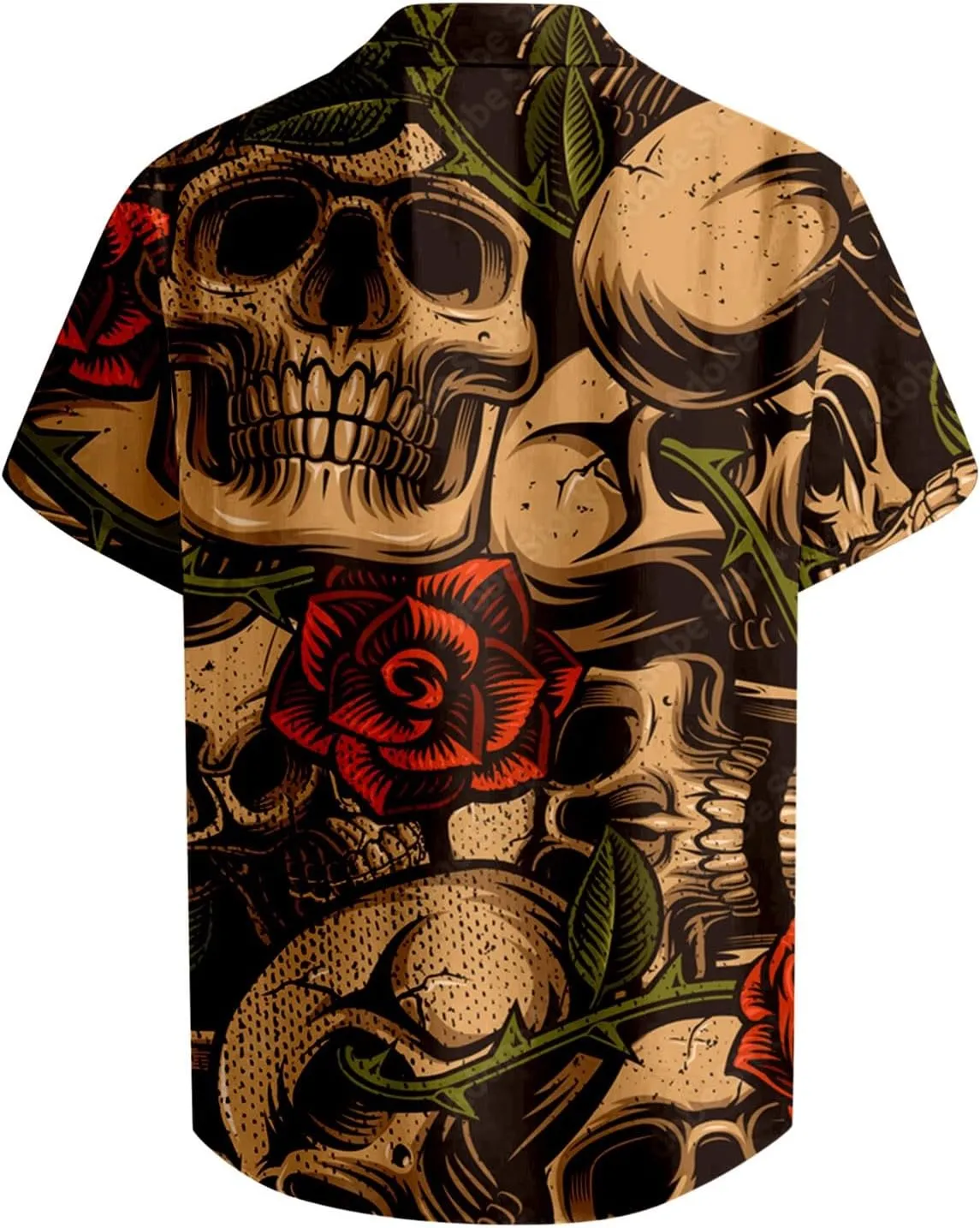Skull Print Men's Shirts Halloween Retro Dark Style Short Sleeve Shirt Casual Button Down Funny Graphic Tops