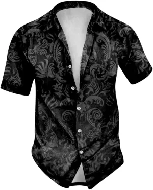 Skull Print Men's Shirts Halloween Retro Dark Style Short Sleeve Shirt Casual Button Down Funny Graphic Tops