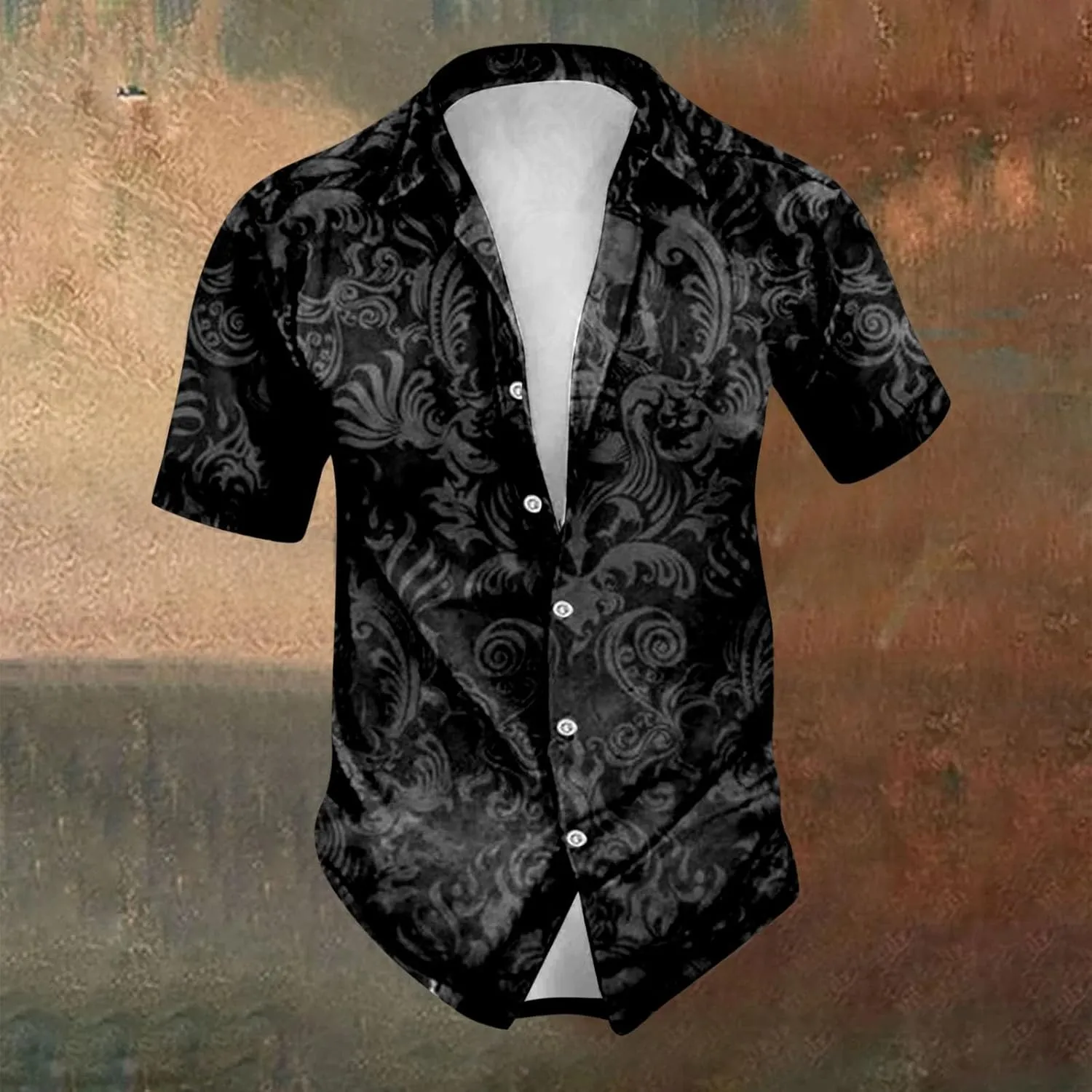Skull Print Men's Shirts Halloween Retro Dark Style Short Sleeve Shirt Casual Button Down Funny Graphic Tops