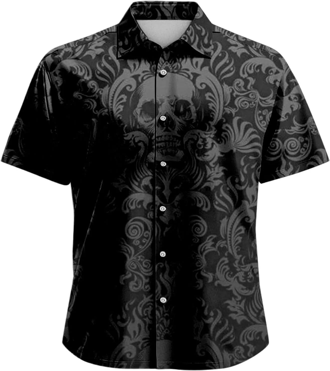 Skull Print Men's Shirts Halloween Retro Dark Style Short Sleeve Shirt Casual Button Down Funny Graphic Tops