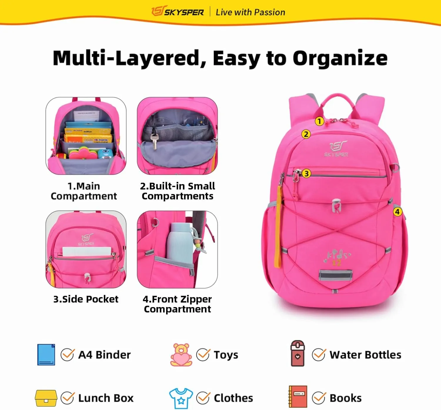 SKYSPER Kids Backpack 12L Children School Bag Child Boy Girl Pack Ages 4-8 for Traveling Day Trips Classes Camping