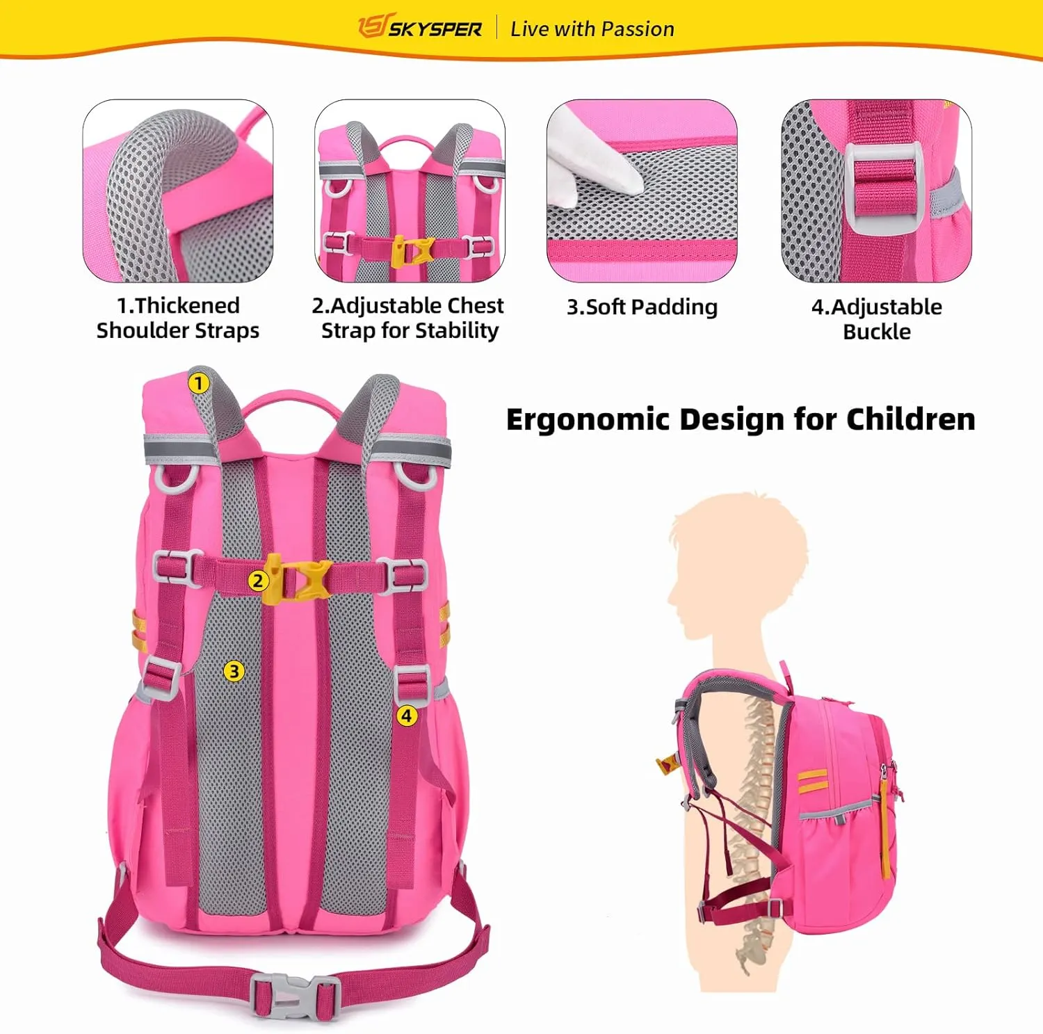 SKYSPER Kids Backpack 12L Children School Bag Child Boy Girl Pack Ages 4-8 for Traveling Day Trips Classes Camping