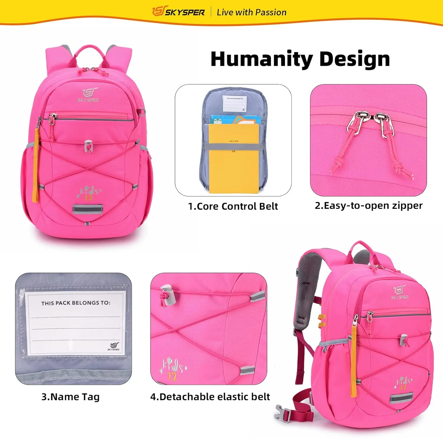 SKYSPER Kids Backpack 12L Children School Bag Child Boy Girl Pack Ages 4-8 for Traveling Day Trips Classes Camping