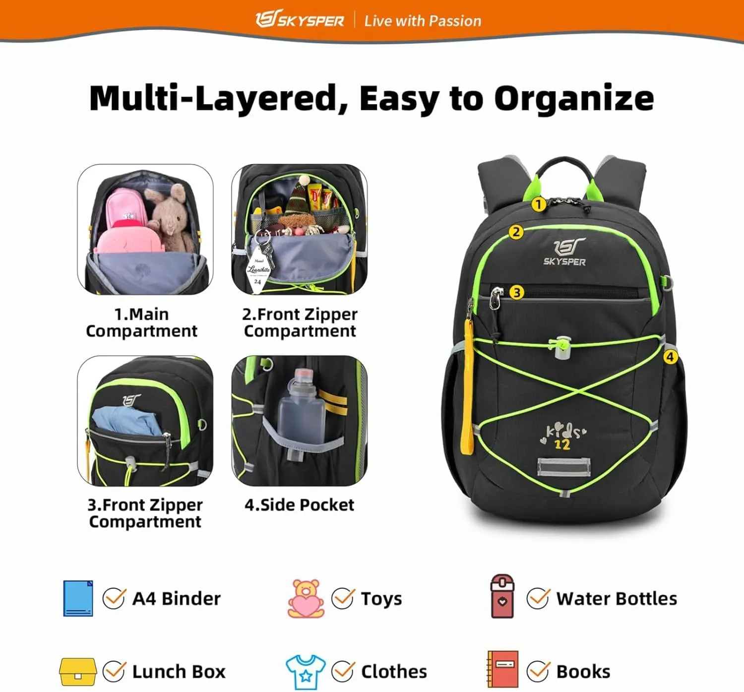 SKYSPER Kids Backpack 12L Children School Bag Child Boy Girl Pack Ages 4-8 for Traveling Day Trips Classes Camping(Grey)