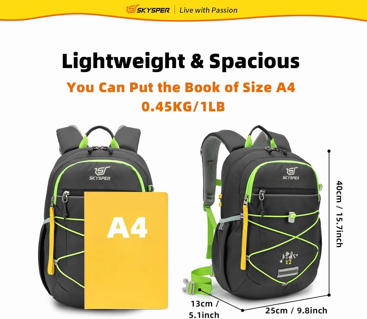 SKYSPER Kids Backpack 12L Children School Bag Child Boy Girl Pack Ages 4-8 for Traveling Day Trips Classes Camping(Grey)