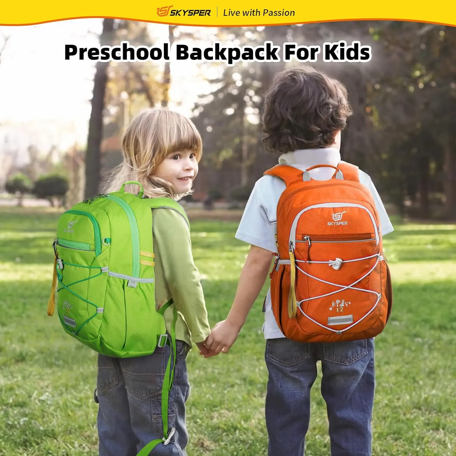 SKYSPER Kids Backpack 12L Children School Bag Child Boy Girl Pack Ages 4-8 for Traveling Day Trips Classes Camping(Orange)