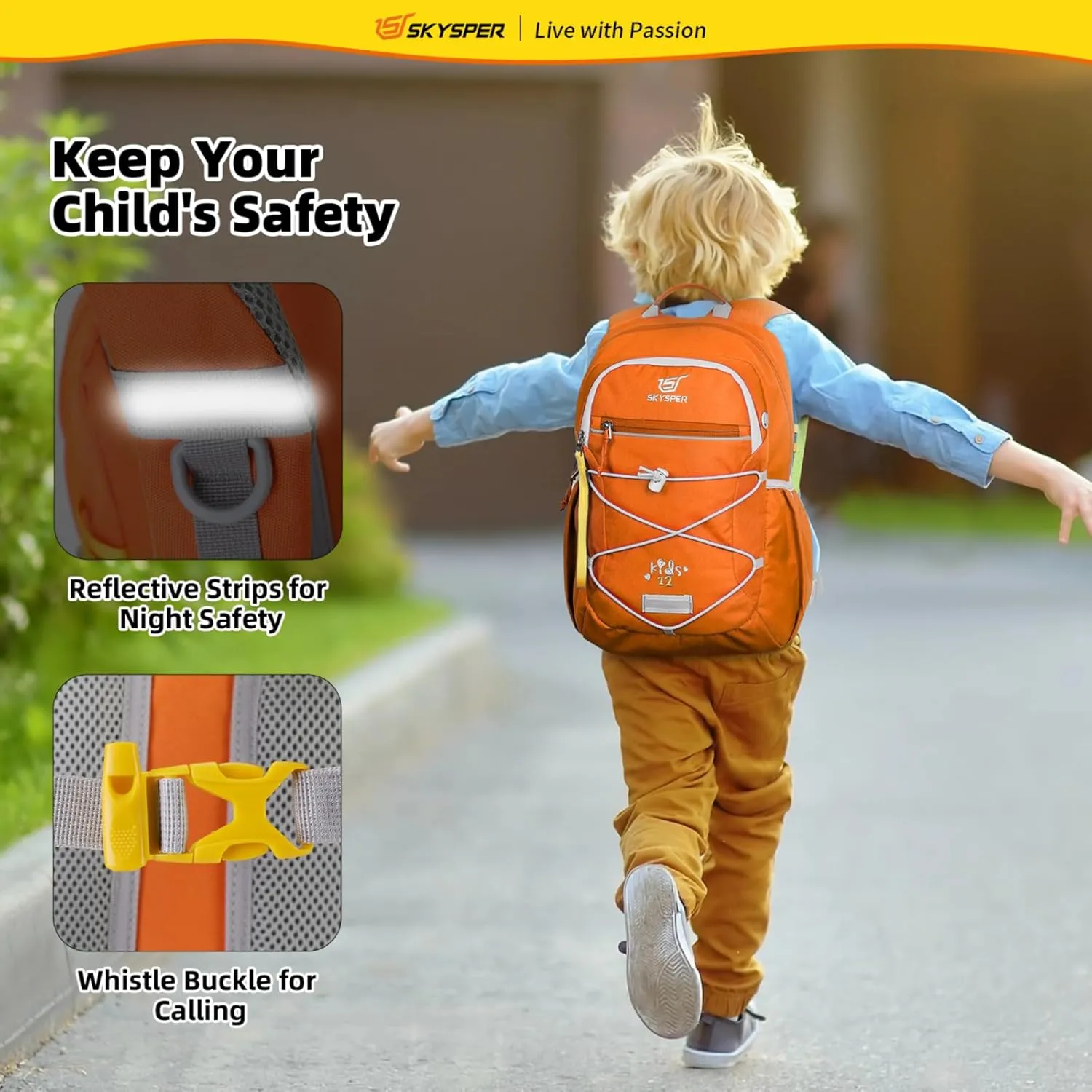 SKYSPER Kids Backpack 12L Children School Bag Child Boy Girl Pack Ages 4-8 for Traveling Day Trips Classes Camping(Orange)