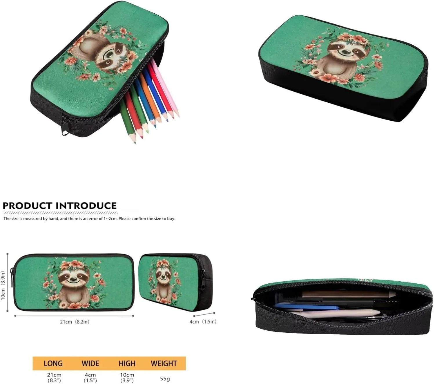 Sloth Backpacks for Girls with Lunch Bag Green Book Bag for Girls 10-12 Elementary Middle School Backpack Set 4 in 1 Lightweight Shoulder Bags Daypack