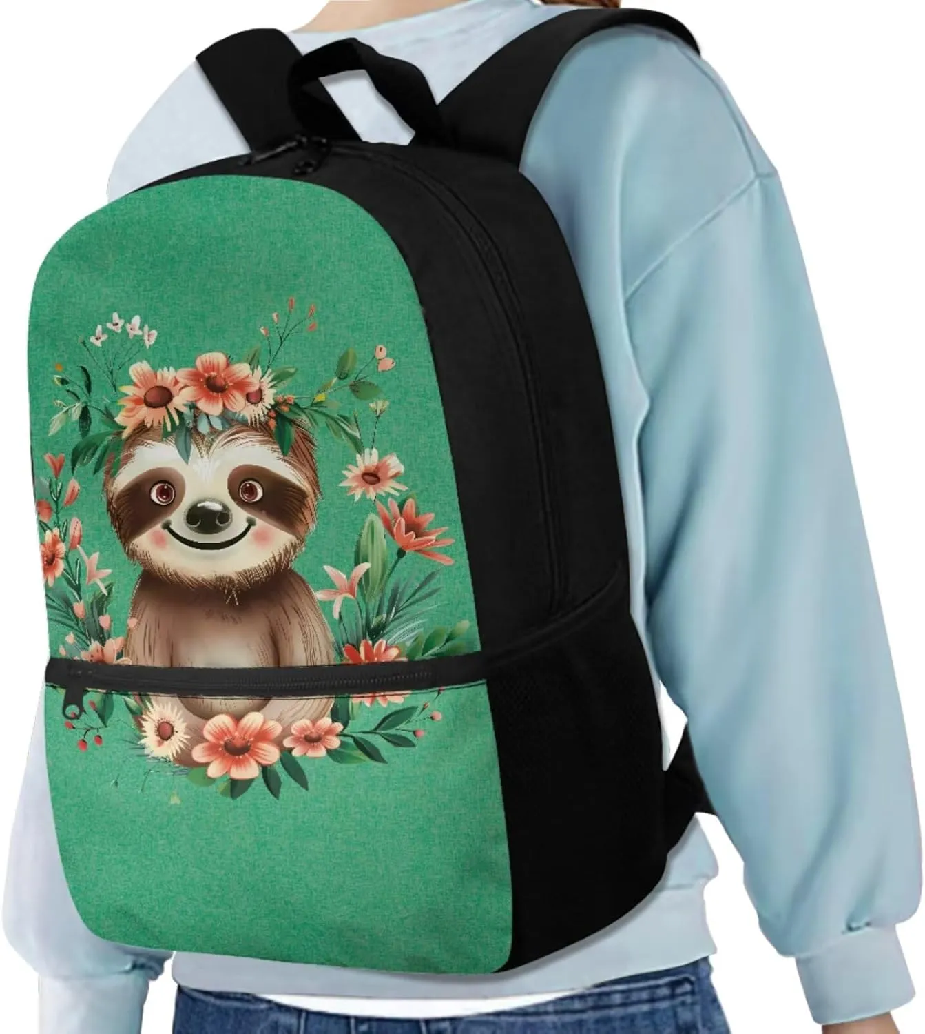 Sloth Backpacks for Girls with Lunch Bag Green Book Bag for Girls 10-12 Elementary Middle School Backpack Set 4 in 1 Lightweight Shoulder Bags Daypack