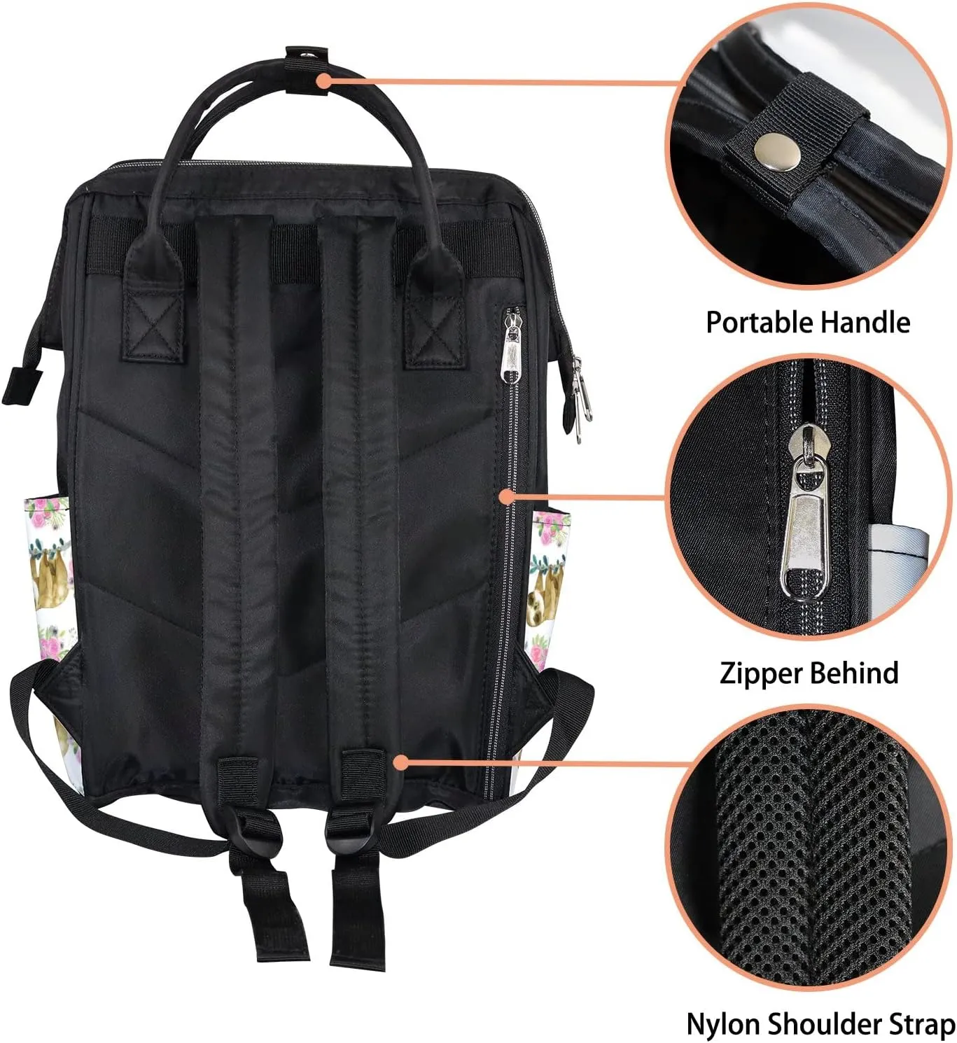 Sloth Jungle Leaves Diaper Bag Backpack Waterproof Backpack Baby Nappy Changing Bag for Travel Large Capacity Durable and Stylish for Woman