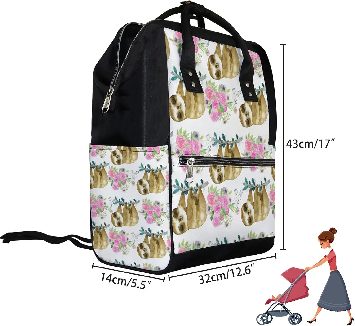 Sloth Jungle Leaves Diaper Bag Backpack Waterproof Backpack Baby Nappy Changing Bag for Travel Large Capacity Durable and Stylish for Woman