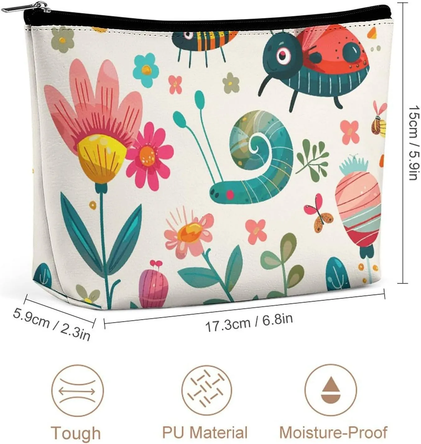 Small Cosmetic Bag Elegant Roomy Cartoon Small Insect Makeup Bags Portable Zipper Pouch Lipstick Bag Travel Toiletry Bag for Best Friend Gift
