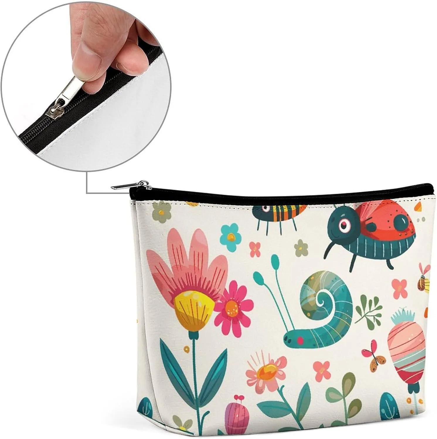 Small Cosmetic Bag Elegant Roomy Cartoon Small Insect Makeup Bags Portable Zipper Pouch Lipstick Bag Travel Toiletry Bag for Best Friend Gift