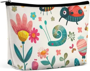 Small Cosmetic Bag Elegant Roomy Cartoon Small Insect Makeup Bags Portable Zipper Pouch Lipstick Bag Travel Toiletry Bag for Best Friend Gift