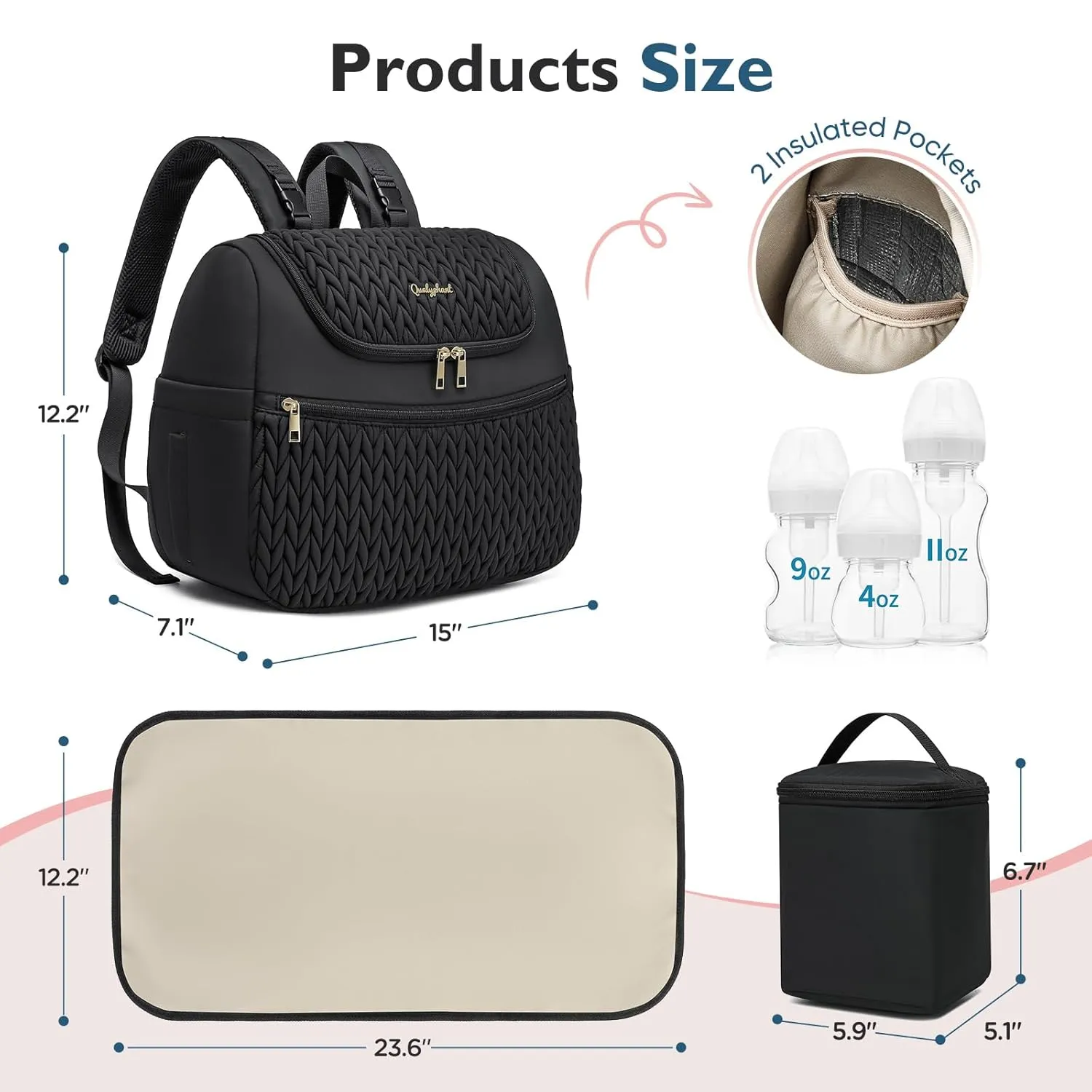 Small Diaper Bag Backpack, Mini Baby Bag, Breast Pump Backpack for Spectra S1 S2 Medela with Cooler Storage for Working Mom, Black