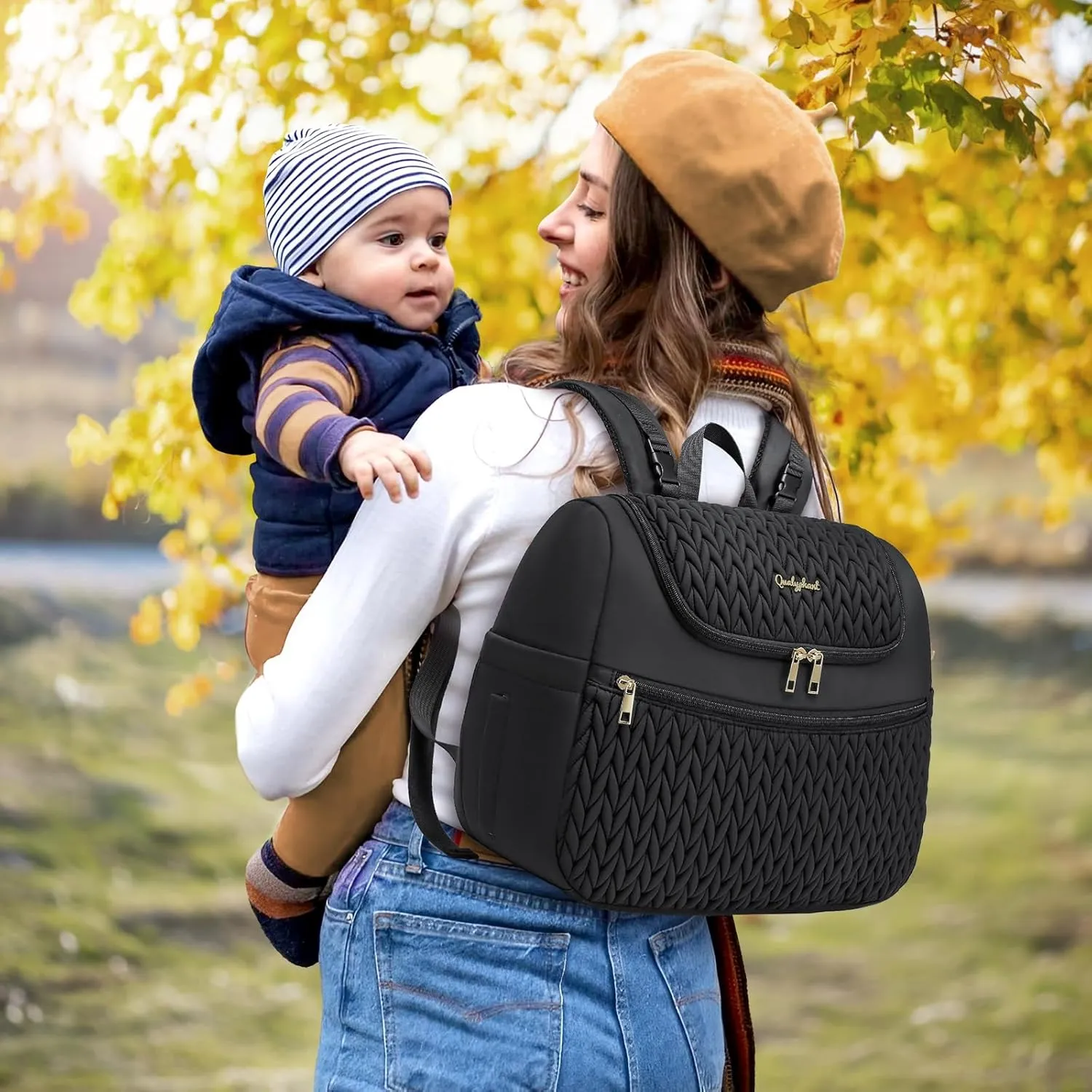 Small Diaper Bag Backpack, Mini Baby Bag, Breast Pump Backpack for Spectra S1 S2 Medela with Cooler Storage for Working Mom, Black
