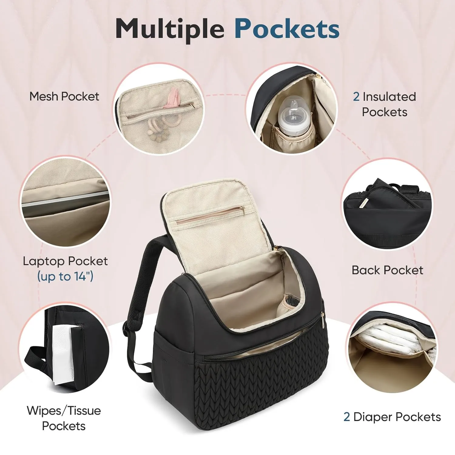 Small Diaper Bag Backpack, Mini Baby Bag, Breast Pump Backpack for Spectra S1 S2 Medela with Cooler Storage for Working Mom, Black